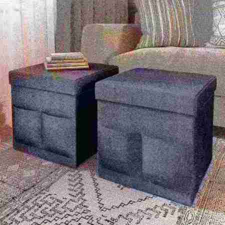 HASTINGS HOME 2-Pack Folding Ottoman Cubes, Black 419431XNO